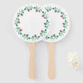 ピンクのバラの花を持つフローラの丸い枠 ハンドファン (正面&裏面)