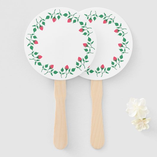 ピンクのバラの花を持つフローラの丸い枠 ハンドファン (正面&裏面)