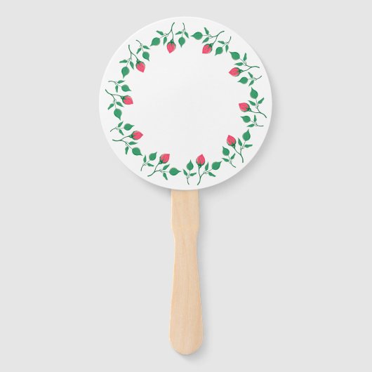 ピンクのバラの花を持つフローラの丸い枠 ハンドファン (正面)