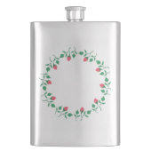 ピンクのバラの花を持つフローラの丸い枠 フラスク (正面)