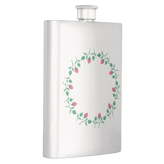 ピンクのバラの花を持つフローラの丸い枠 フラスク (右)