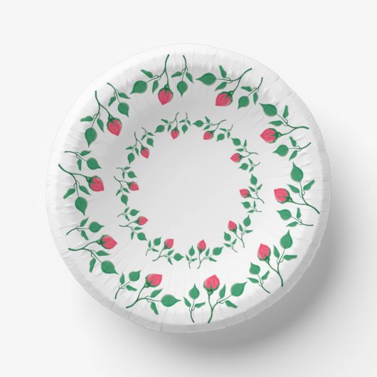 ピンクのバラの花を持つフローラの丸い枠 ペーパーボウル (正面)