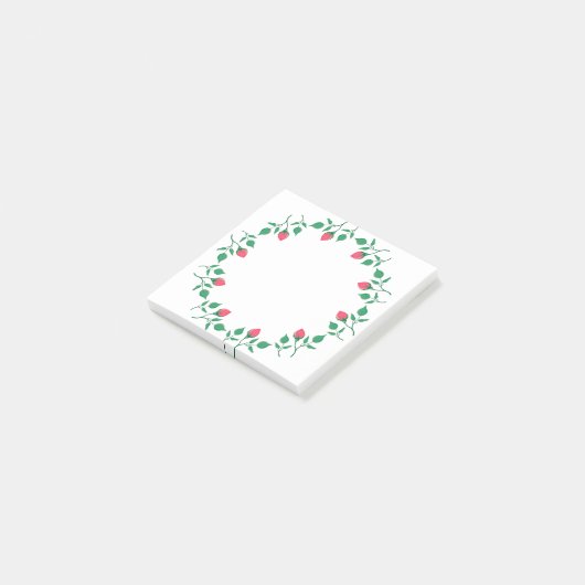 ピンクのバラの花を持つフローラの丸い枠 ポストイット (アングル)