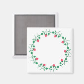 ピンクのバラの花を持つフローラの丸い枠 マグネット (正面/裏面)