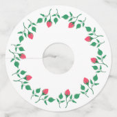 ピンクのバラの花を持つフローラの丸い枠 ワイングラスタグ (裏面)