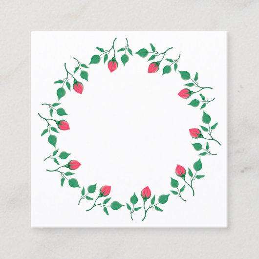 ピンクのバラの花を持つフローラの丸い枠 割引カード (正面)