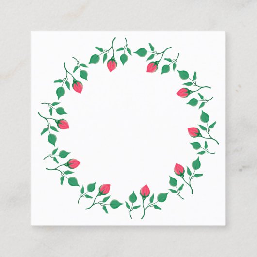 ピンクのバラの花を持つフローラの丸い枠 割引カード (裏面)