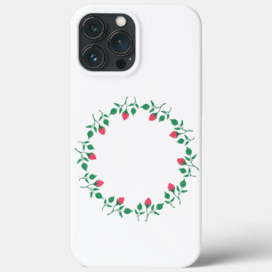 ピンクのバラの花を持つフローラの丸い枠 iPhone 13 PRO MAXケース
