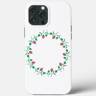 ピンクのバラの花を持つフローラの丸い枠 iPhone 13 PRO MAXケース