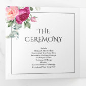 ピンクのバラの花を持つ枝結婚のフローラ 三つ折りプログラム (内部最初)