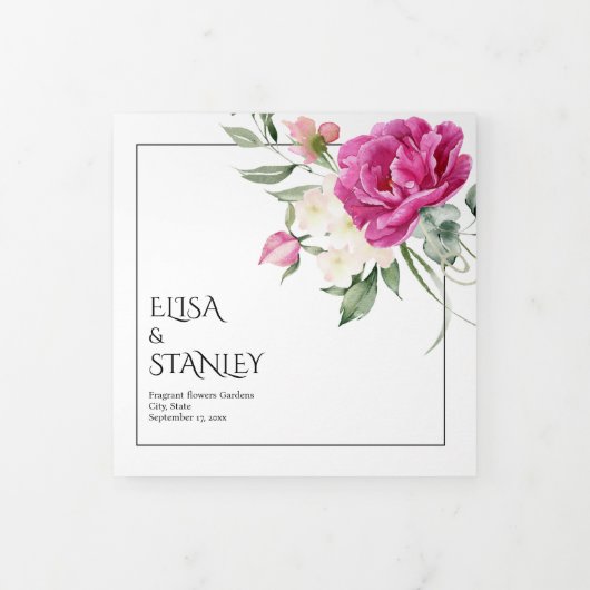 ピンクのバラの花を持つ枝結婚のフローラ 三つ折りプログラム (カバー)