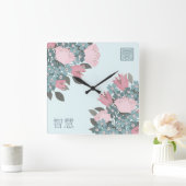 ピンクのバラの花アジアのデジタルアート スクエア壁時計 (ホーム)