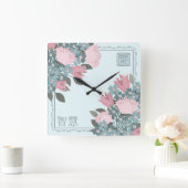 ピンクのバラの花アジアのデジタルアート スクエア壁時計 (ホーム)