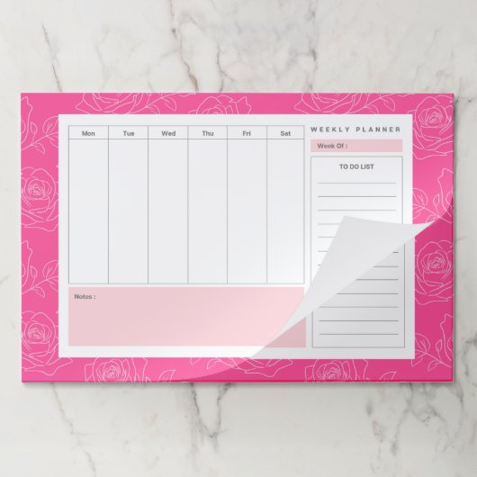 ピンクのバラの花ウィークリープランナーとto-doリスト ペーパーパッド (折り畳み)