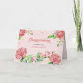 ピンクのバラの花ウォーターカラーフローラキンセアニェラ 招待状 (正面)