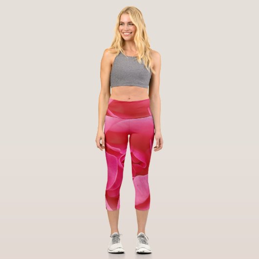 ピンクのバラの花カプリレギンス カプリレギンス (正面)