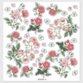 ピンクのバラの花ハチヴィンテージフローラスクラップブック シール (シート)
