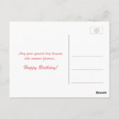 ピンクのバラの花ハッピーバースデー。愛、ガールフレンド ポストカード (裏面)