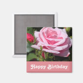 ピンクのバラの花ハッピーバースデー。愛、ガールフレンド マグネット (正面/裏面)