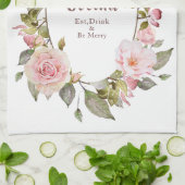 ピンクのバラの花フレーム "コシーナ" キッチンタオル (折り畳み)