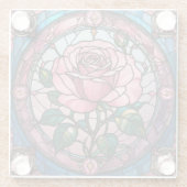 ピンクのバラの花フローラステンドグラスアート ガラスコースター (裏面)