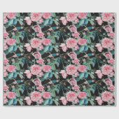 ピンクのバラの花フローラ水彩ラッピング ラッピングペーパー (フラット)
