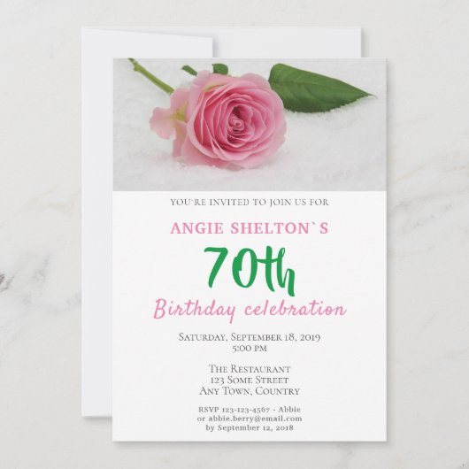 ピンクのバラの花フローラ70th誕生日パーティー 招待状 (正面)