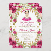 ピンクのバラの花メキシコのフィエスタカップルシャワー  招待状 (正面/裏面)
