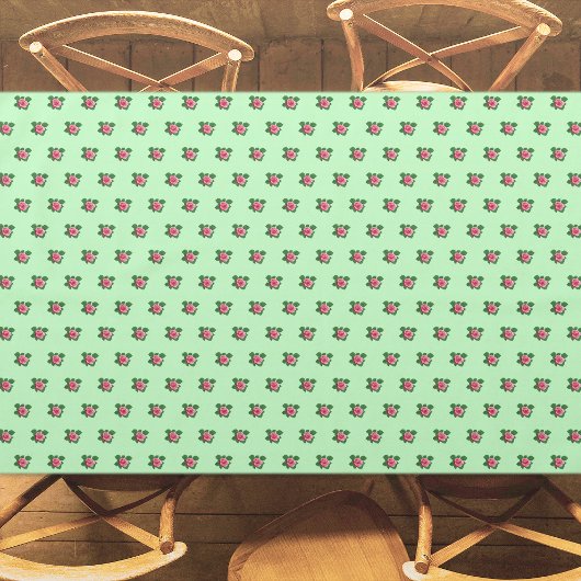 ピンクのバラの花ライトグリーンのシームレスなパターン テーブルクロス