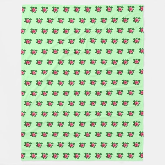 ピンクのバラの花ライトグリーンのシームレスなパターン フリースブランケット (正面)