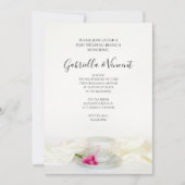 ピンクのバラの花付きの上品なティーカップを使った結婚後ブライダルブランチ 招待状 (正面)