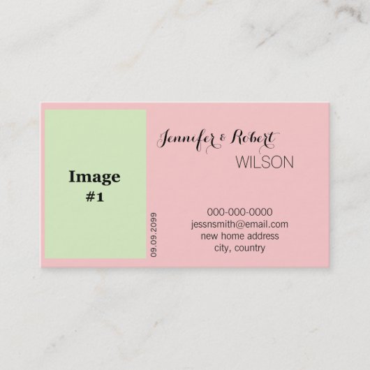 ピンクのバラの花嫁と新郎の新しいアドレスカード 名刺 (正面)