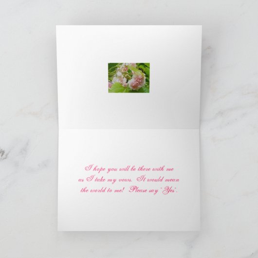 ピンクのバラの花嫁の介添え人依頼カード 招待状 (内部)