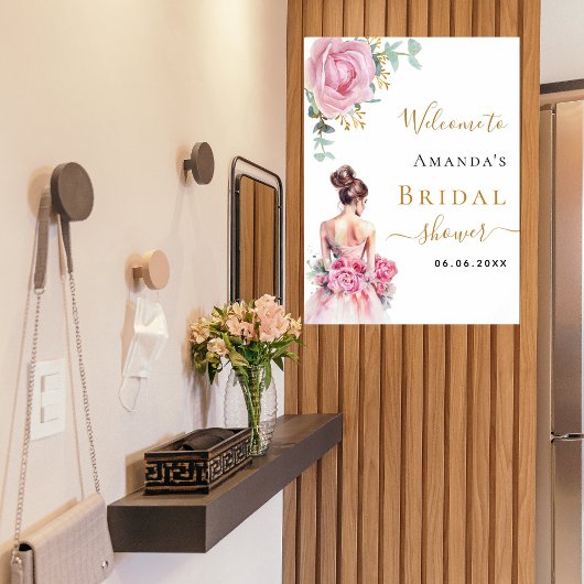 ピンクのバラの花嫁ドレスブライダルシャワーへようこそ ポスター