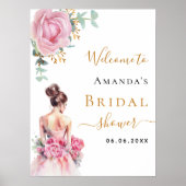 ピンクのバラの花嫁ドレスブライダルシャワーへようこそ ポスター (正面)