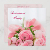ピンクのバラの花束が引退 招待状 (正面/裏面)