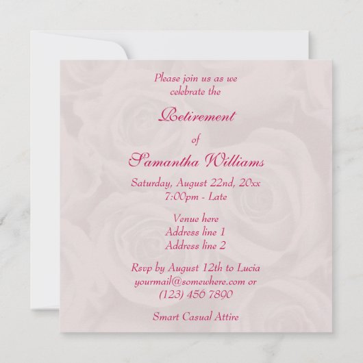 ピンクのバラの花束が引退 招待状 (裏面)