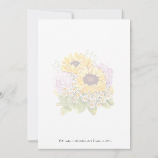 ピンクのバラの花束と緑の葉の水色 招待状 (裏面)