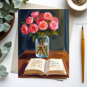 ピンクのバラの花束の水彩カード 読書コーナー