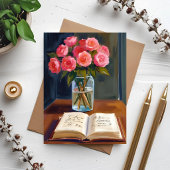 ピンクのバラの花束の水彩カード 読書コーナー