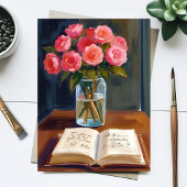 ピンクのバラの花束の水彩カード 読書コーナー