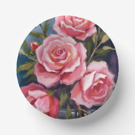 ピンクのバラの花束の絵画 ペーパーボウル