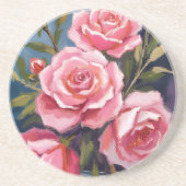 ピンクのバラの花束の絵 コースター (正面)