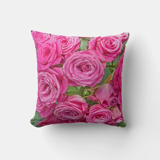 ピンクのバラの花束の装飾用クッション クッション (正面)