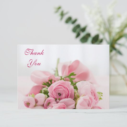 ピンクのバラの花束は感謝していしています サンキューカード (スタンド正面)