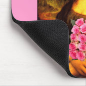 ピンクのバラの花束を持つモナリサ マウスパッド (コーナー)