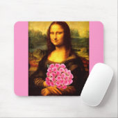 ピンクのバラの花束を持つモナリサ マウスパッド (マウス)