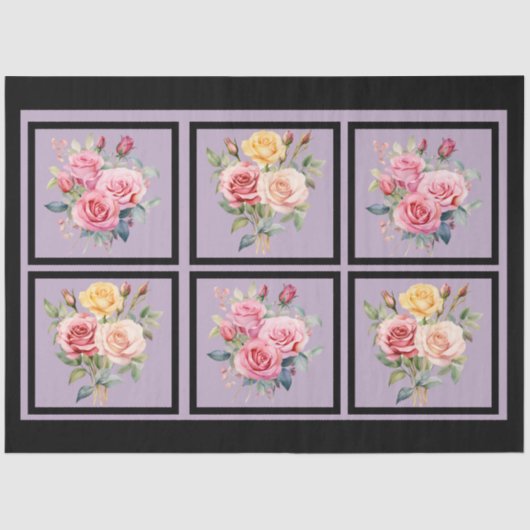 ピンクのバラの花束タイルの切り離し 薄葉紙 (正面)