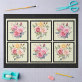 ピンクのバラの花束タイルの切り離し 薄葉紙 (クラフト)