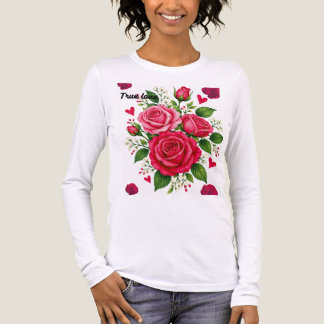 ピンクのバラの花束ロマンティックフラワーデザイン トライブレンドTシャツ